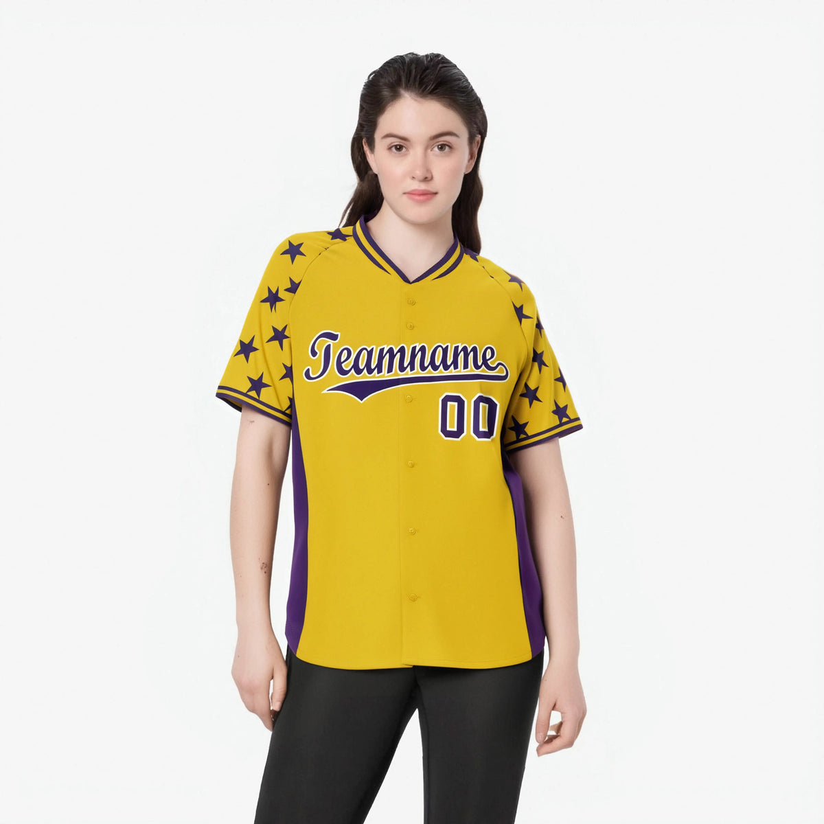 Custom Gold Purple Gradient Side Personalized Star Pattern Authentic Baseball Jersey