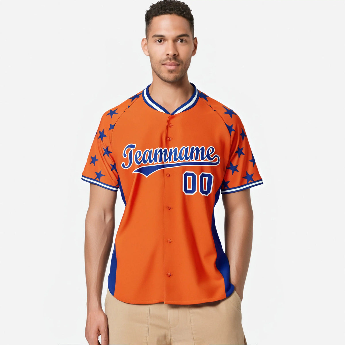 Custom Orange Royal Blue Gradient Side Personalized Star Pattern Authentic Baseball Jersey