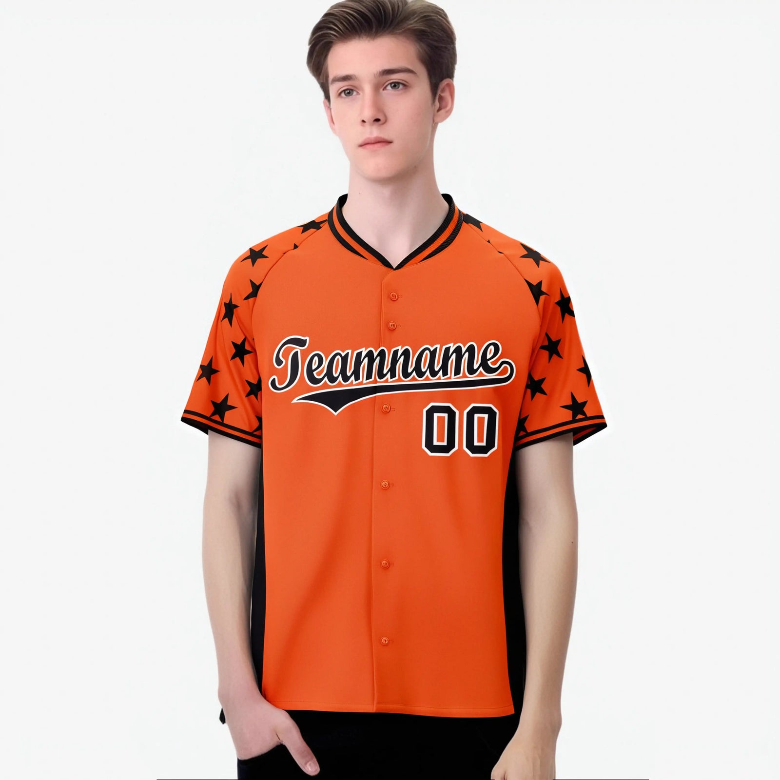 Custom Orange Black Gradient Side Personalized Star Pattern Authentic Baseball Jersey