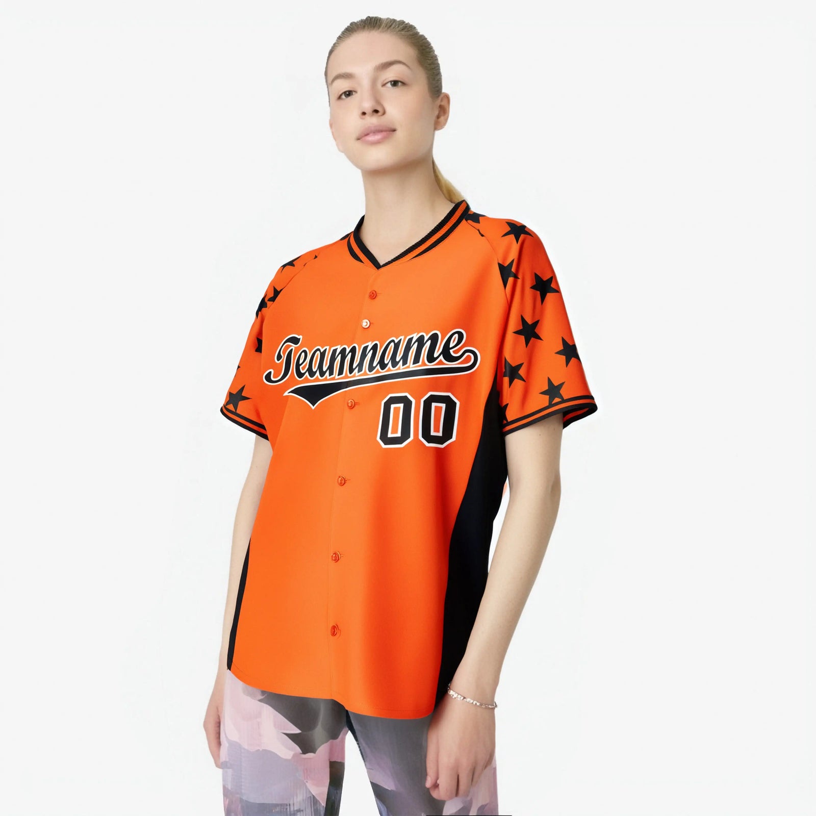 Custom Orange Black Gradient Side Personalized Star Pattern Authentic Baseball Jersey