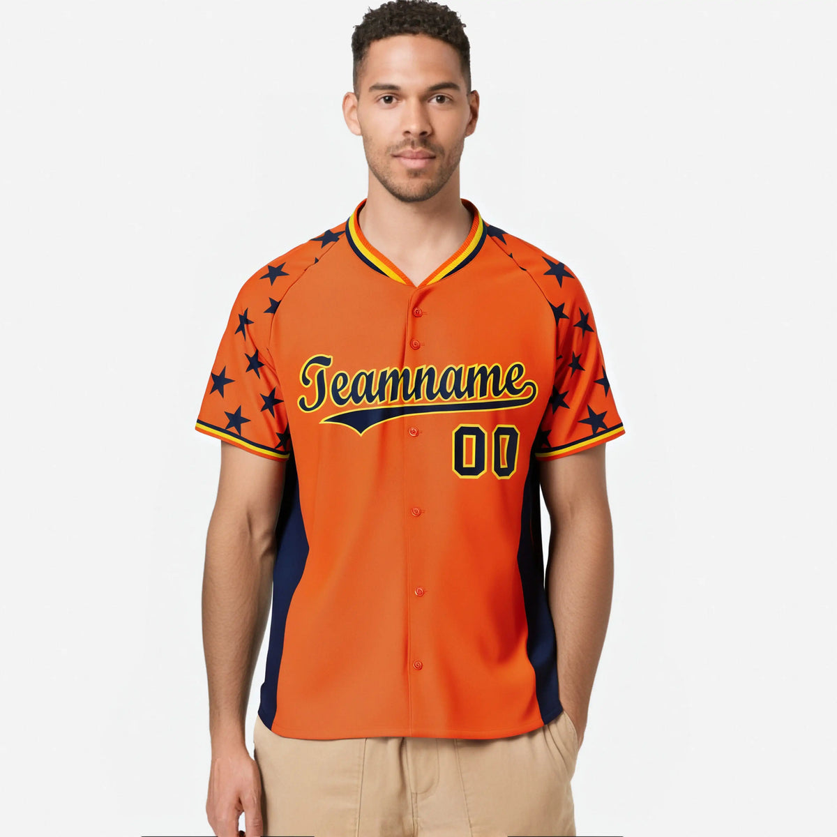 Custom Orange Navy Gradient Side Personalized Star Pattern Authentic Baseball Jersey