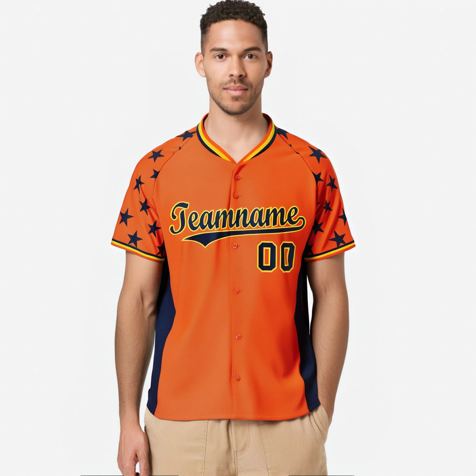 Custom Orange Navy Gradient Side Personalized Star Pattern Authentic Baseball Jersey
