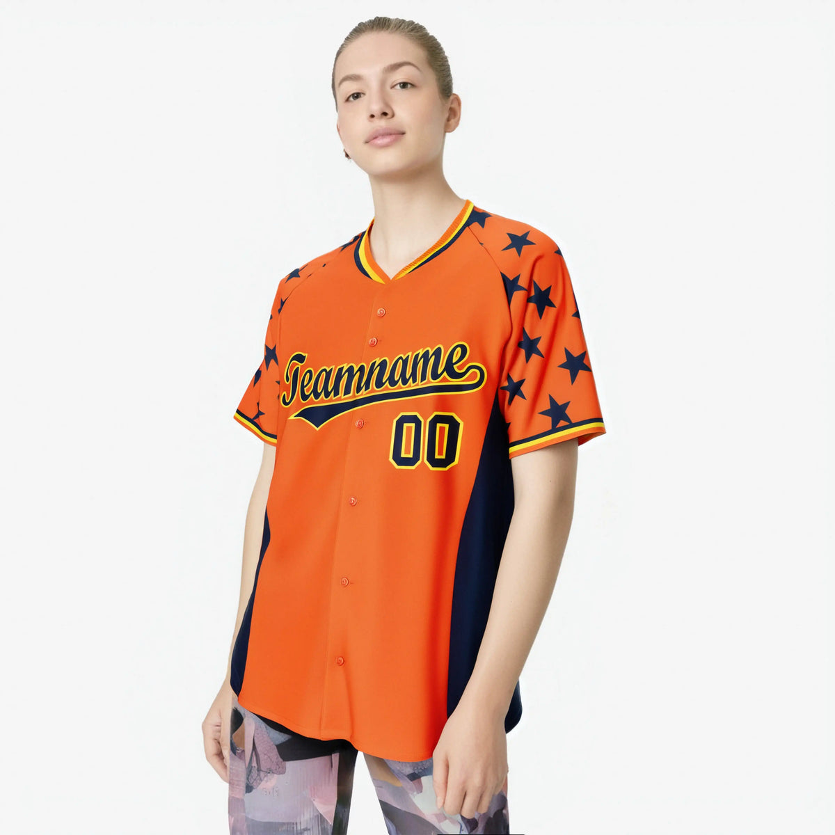 Custom Orange Navy Gradient Side Personalized Star Pattern Authentic Baseball Jersey