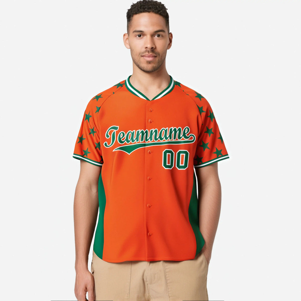 Custom Orange Kelly Green Gradient Side Personalized Star Pattern Authentic Baseball Jersey