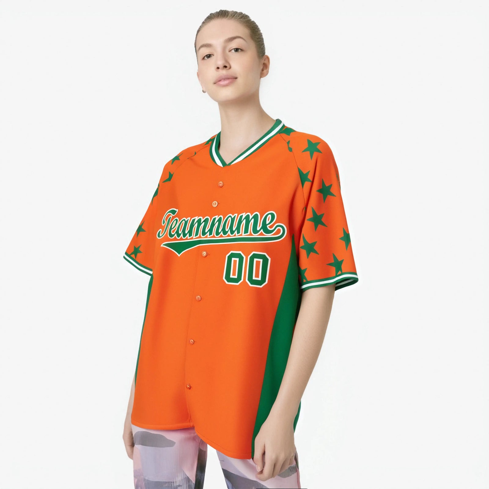 Custom Orange Kelly Green Gradient Side Personalized Star Pattern Authentic Baseball Jersey