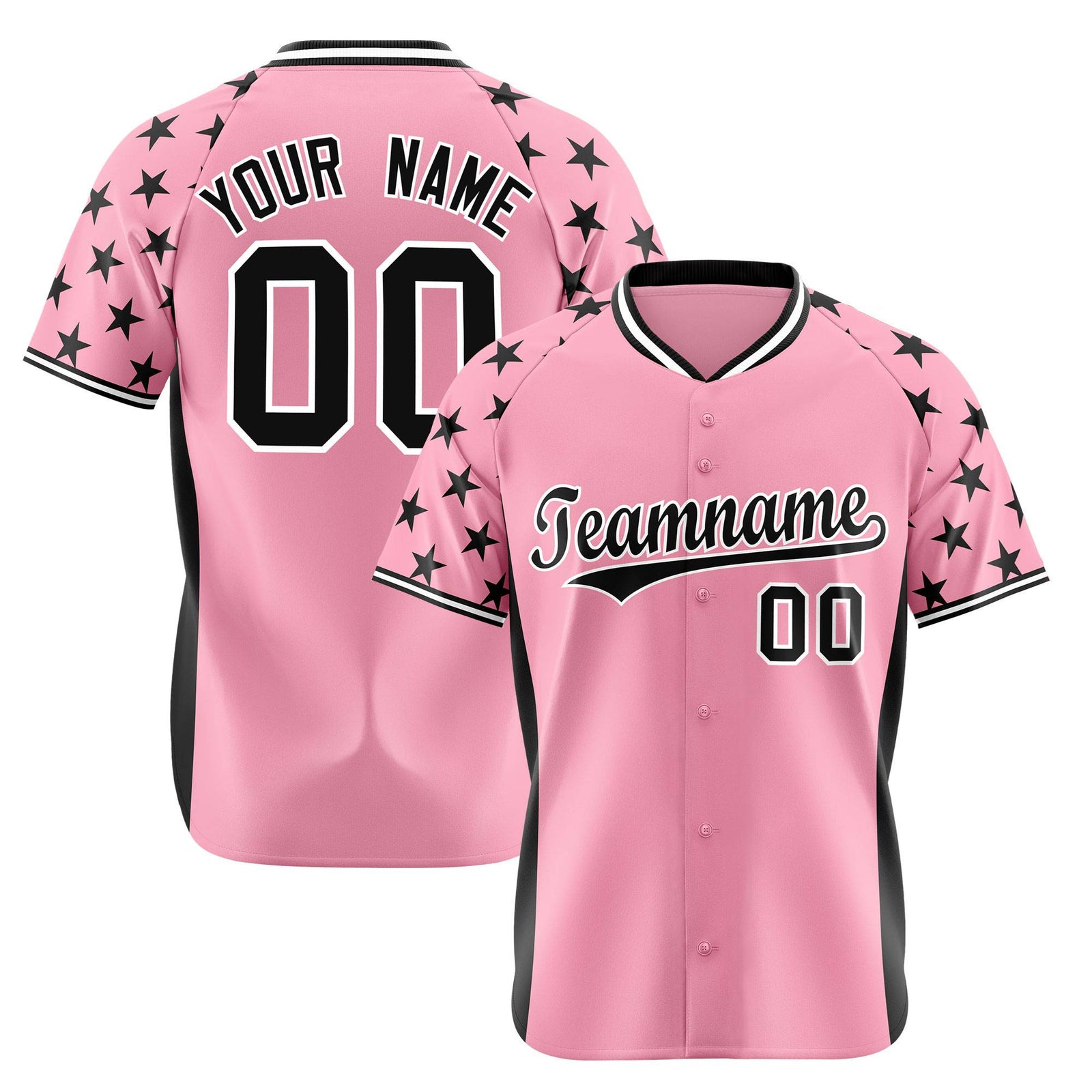 Custom Light Pink Black Gradient Side Personalized Star Pattern Authentic Baseball Jersey