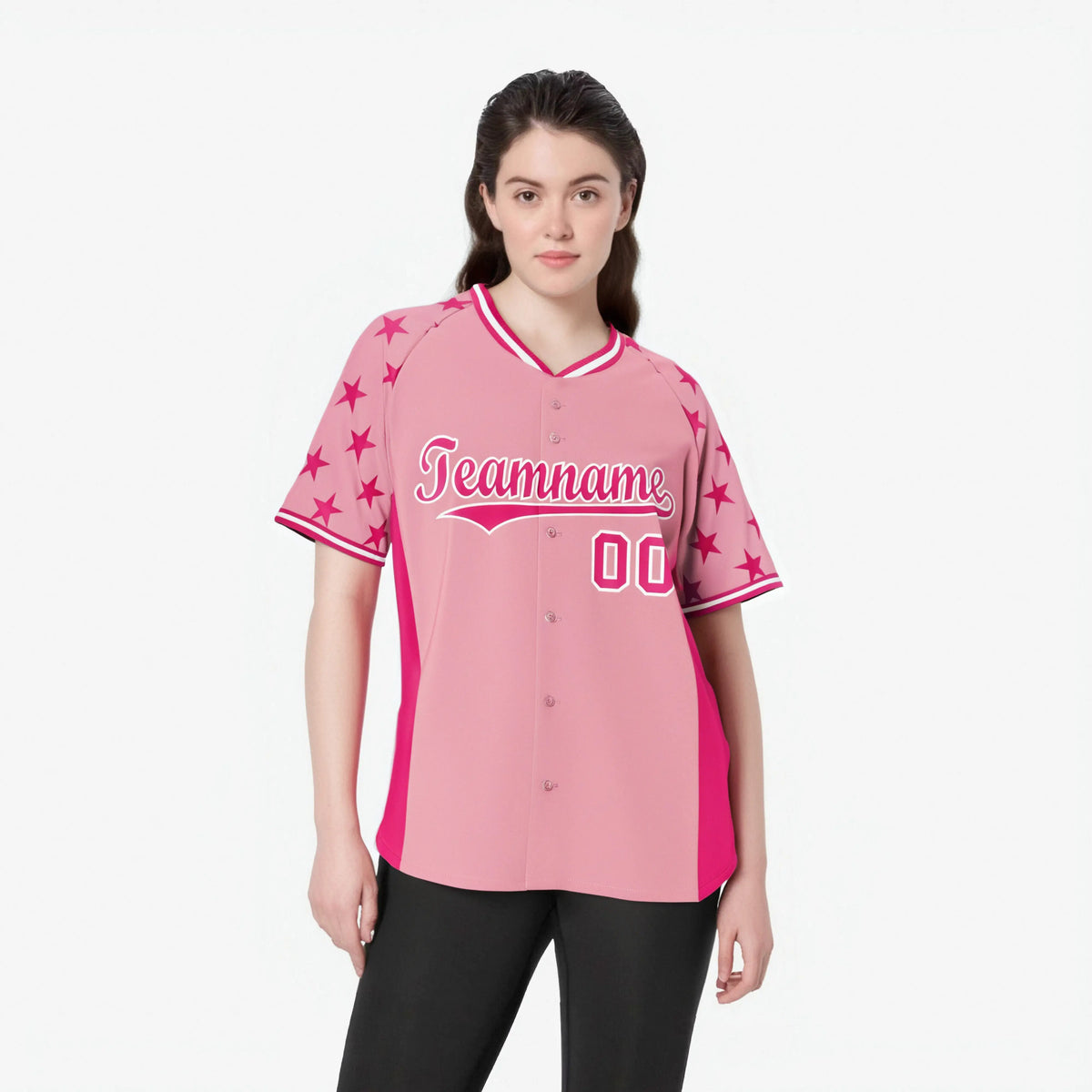 Custom Light Pink Pink Gradient Side Personalized Star Pattern Authentic Baseball Jersey