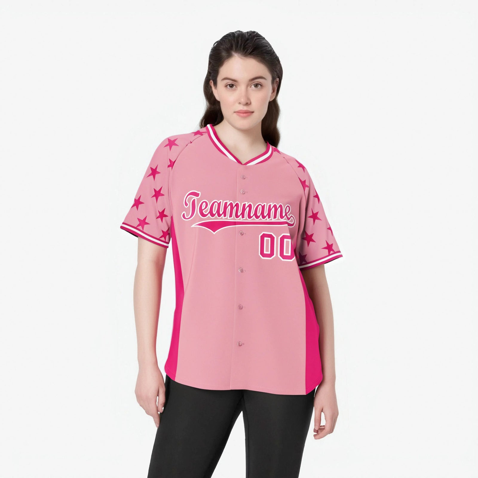 Custom Light Pink Pink Gradient Side Personalized Star Pattern Authentic Baseball Jersey