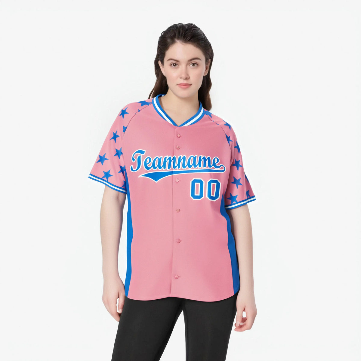 Custom Light Pink Powder Blue Gradient Side Personalized Star Pattern Authentic Baseball Jersey