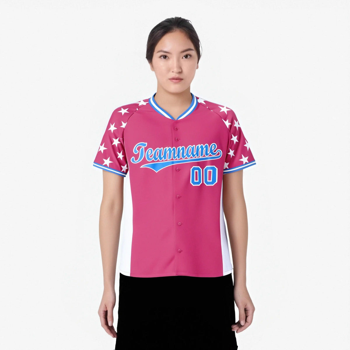 Custom Pink Powder Blue Gradient Side Personalized Star Pattern Authentic Baseball Jersey