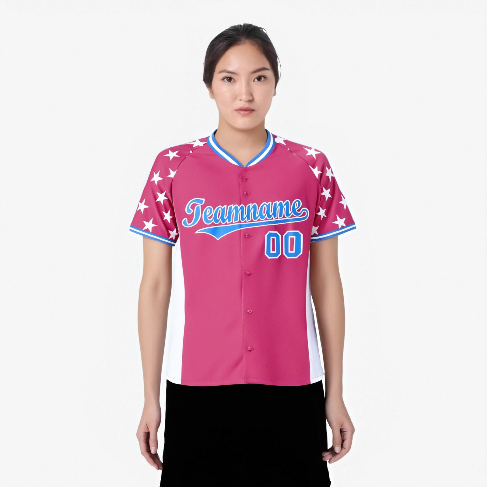 Custom Pink Powder Blue Gradient Side Personalized Star Pattern Authentic Baseball Jersey
