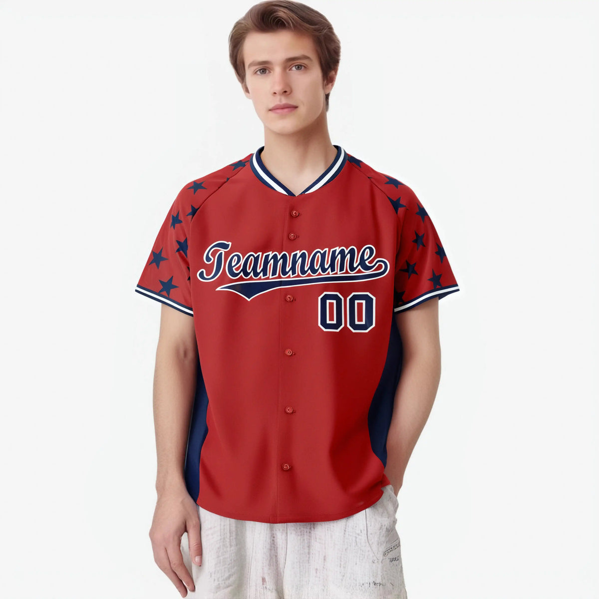 Custom Red Navy Gradient Side Personalized Star Pattern Authentic Baseball Jersey