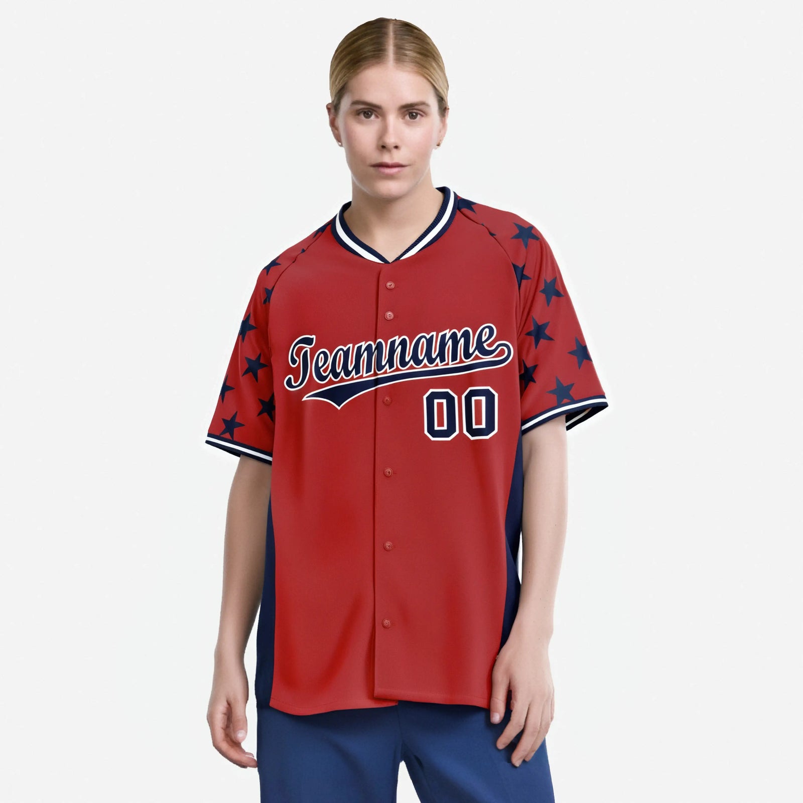 Custom Red Navy Gradient Side Personalized Star Pattern Authentic Baseball Jersey