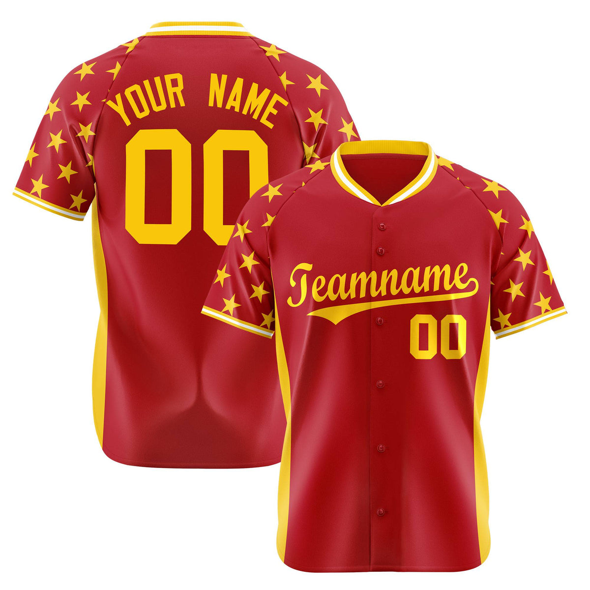 Custom Red Yellow Gradient Side Personalized Star Pattern Authentic Baseball Jersey