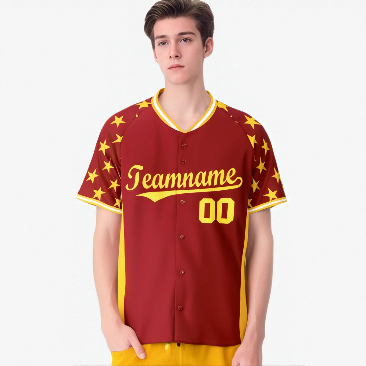 Custom Red Yellow Gradient Side Personalized Star Pattern Authentic Baseball Jersey
