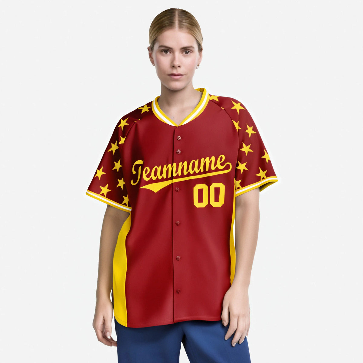 Custom Red Yellow Gradient Side Personalized Star Pattern Authentic Baseball Jersey