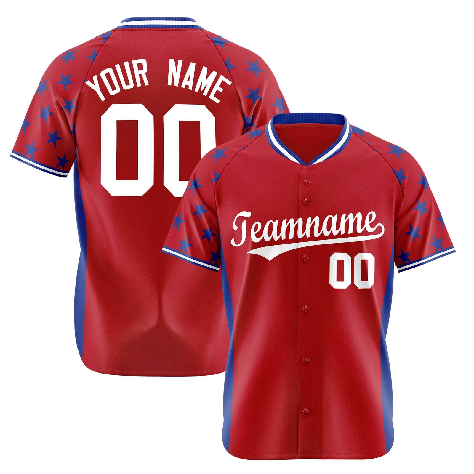 Custom Red Royal Blue Gradient Side Personalized Star Pattern Authentic Baseball Jersey
