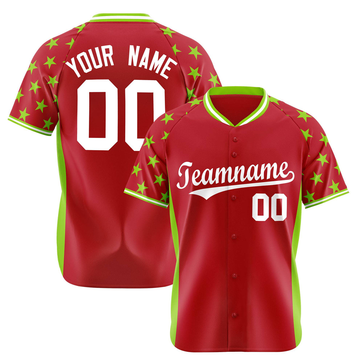 Custom Red Neon Green Gradient Side Personalized Star Pattern Authentic Baseball Jersey