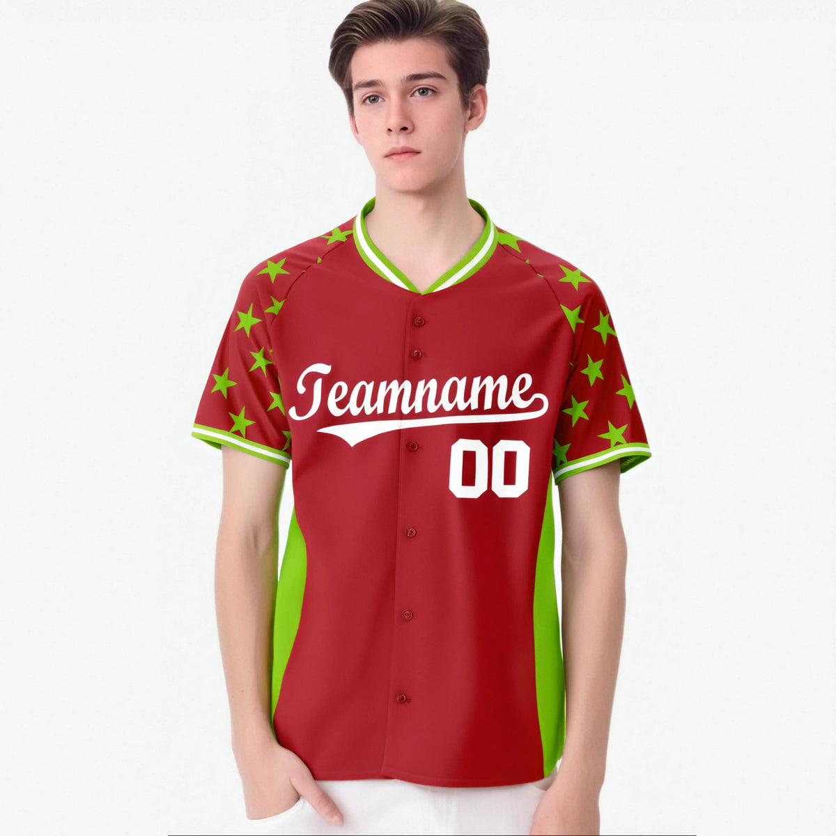 Custom Red Neon Green Gradient Side Personalized Star Pattern Authentic Baseball Jersey