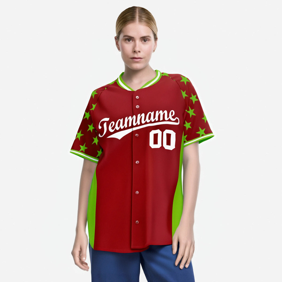 Custom Red Neon Green Gradient Side Personalized Star Pattern Authentic Baseball Jersey