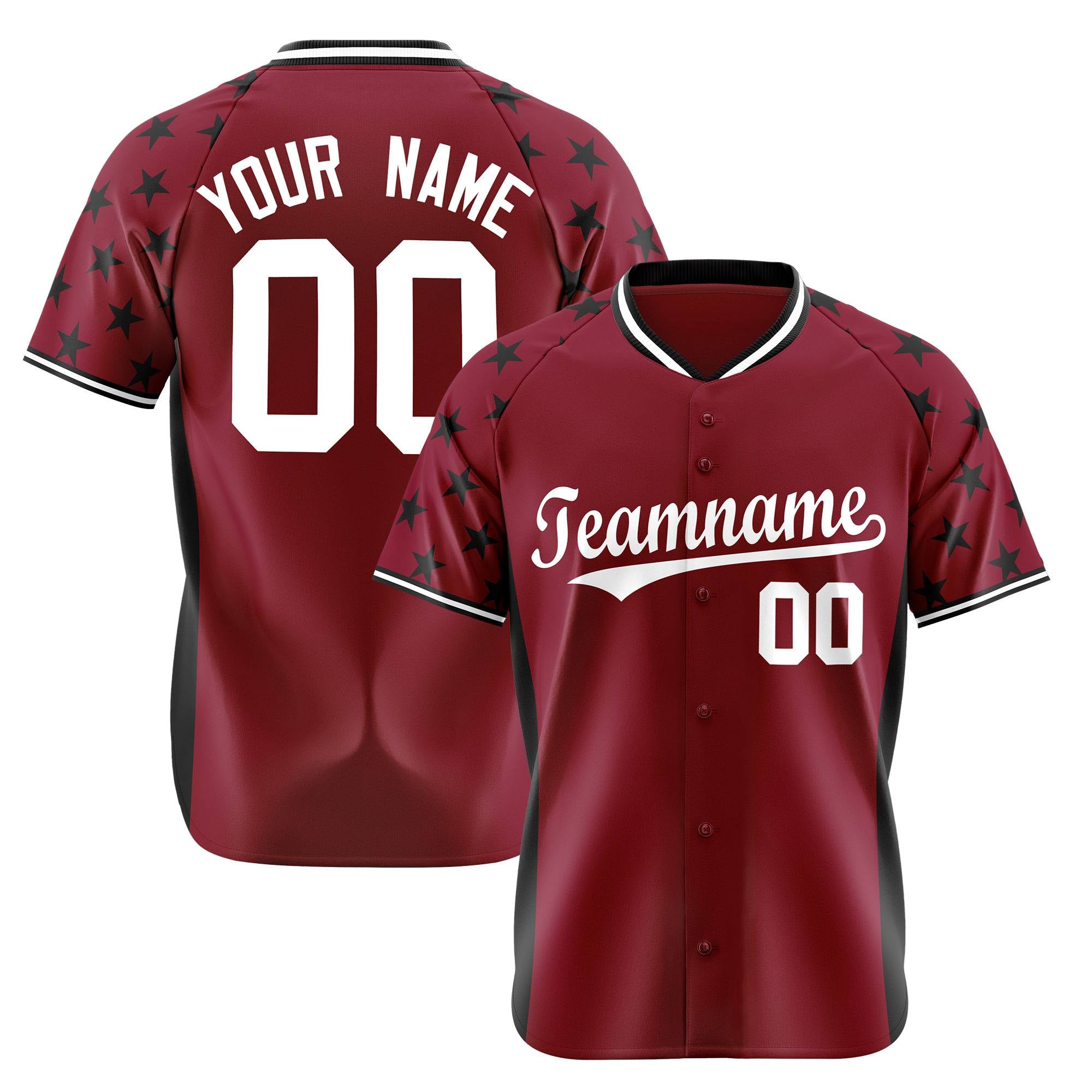 Custom Crimson Black Gradient Side Personalized Star Pattern Authentic Baseball Jersey