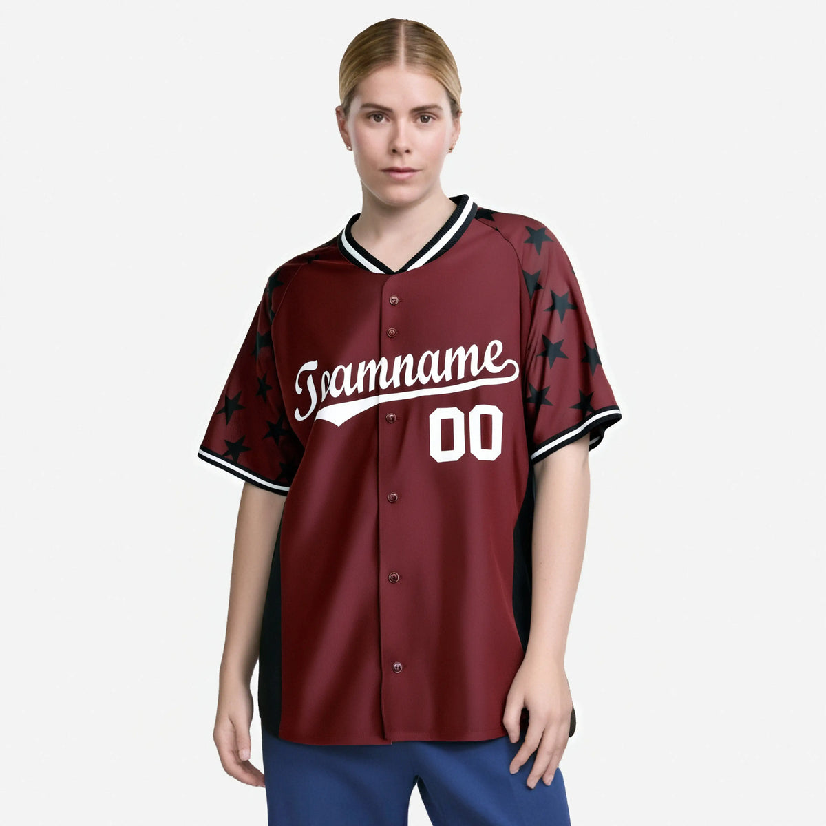 Custom Crimson Black Gradient Side Personalized Star Pattern Authentic Baseball Jersey