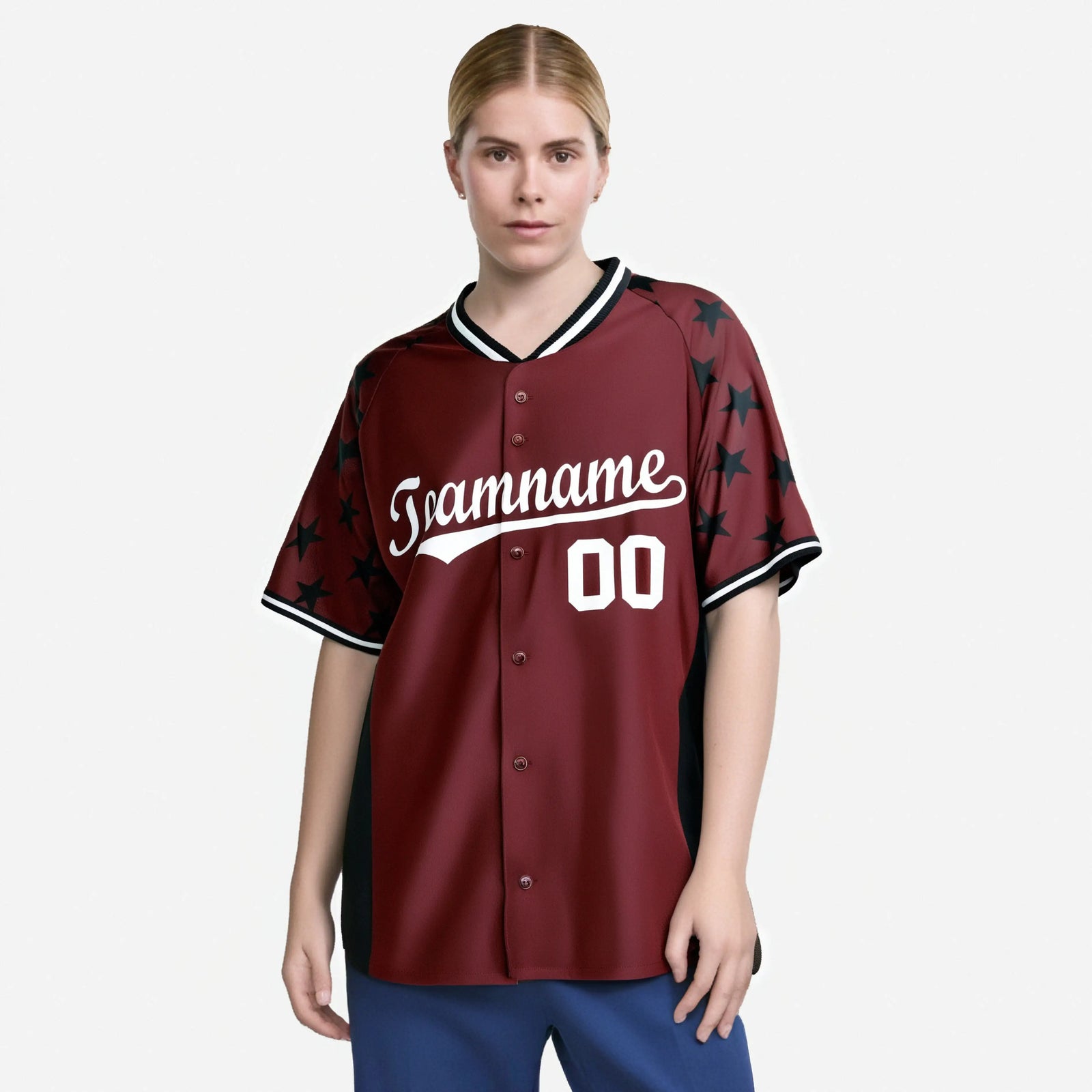 Custom Crimson Black Gradient Side Personalized Star Pattern Authentic Baseball Jersey