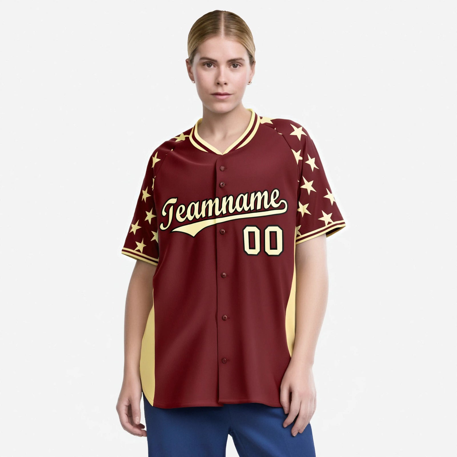 Custom Crimson Khaki Gradient Side Personalized Star Pattern Authentic Baseball Jersey