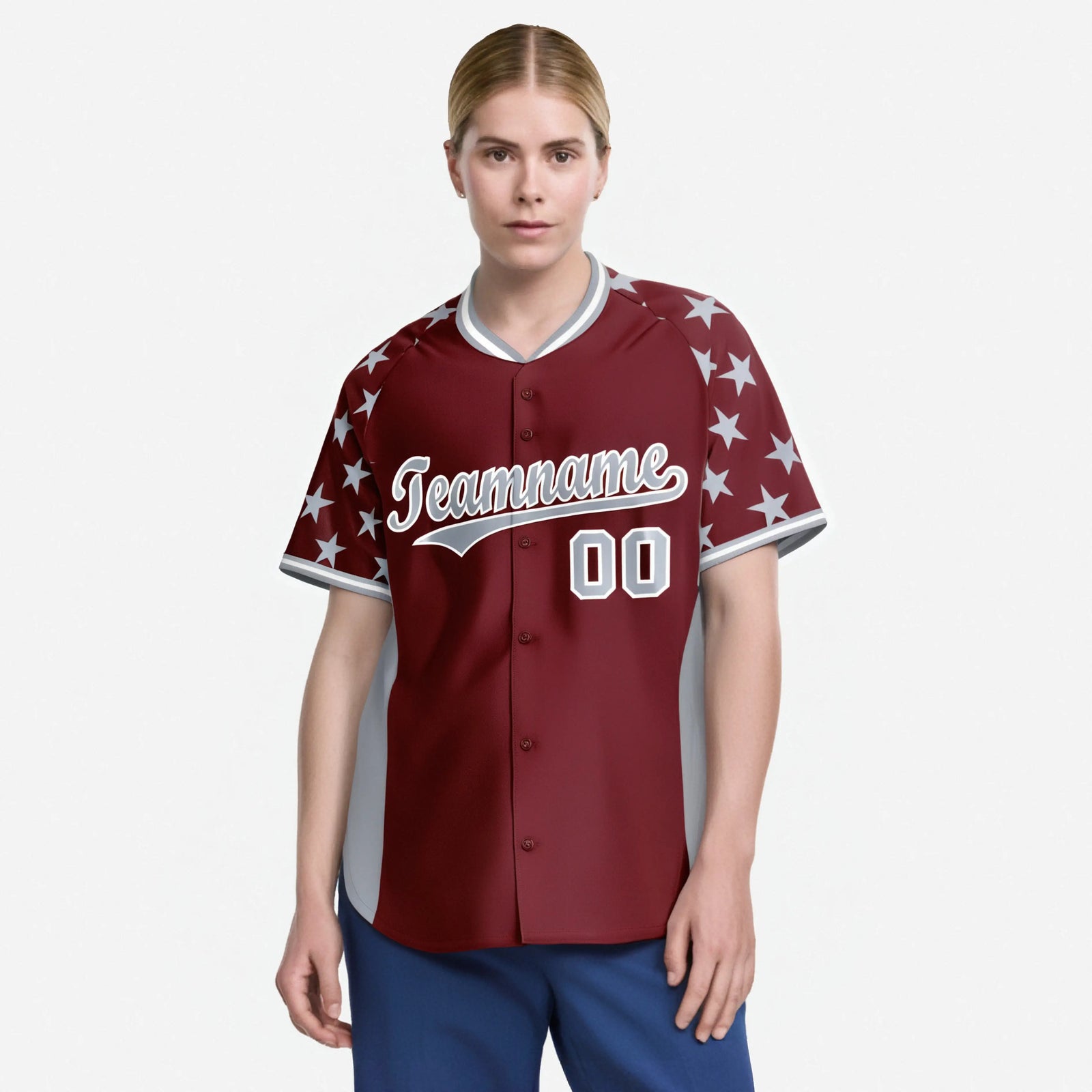 Custom Crimson Gray Gradient Side Personalized Star Pattern Authentic Baseball Jersey
