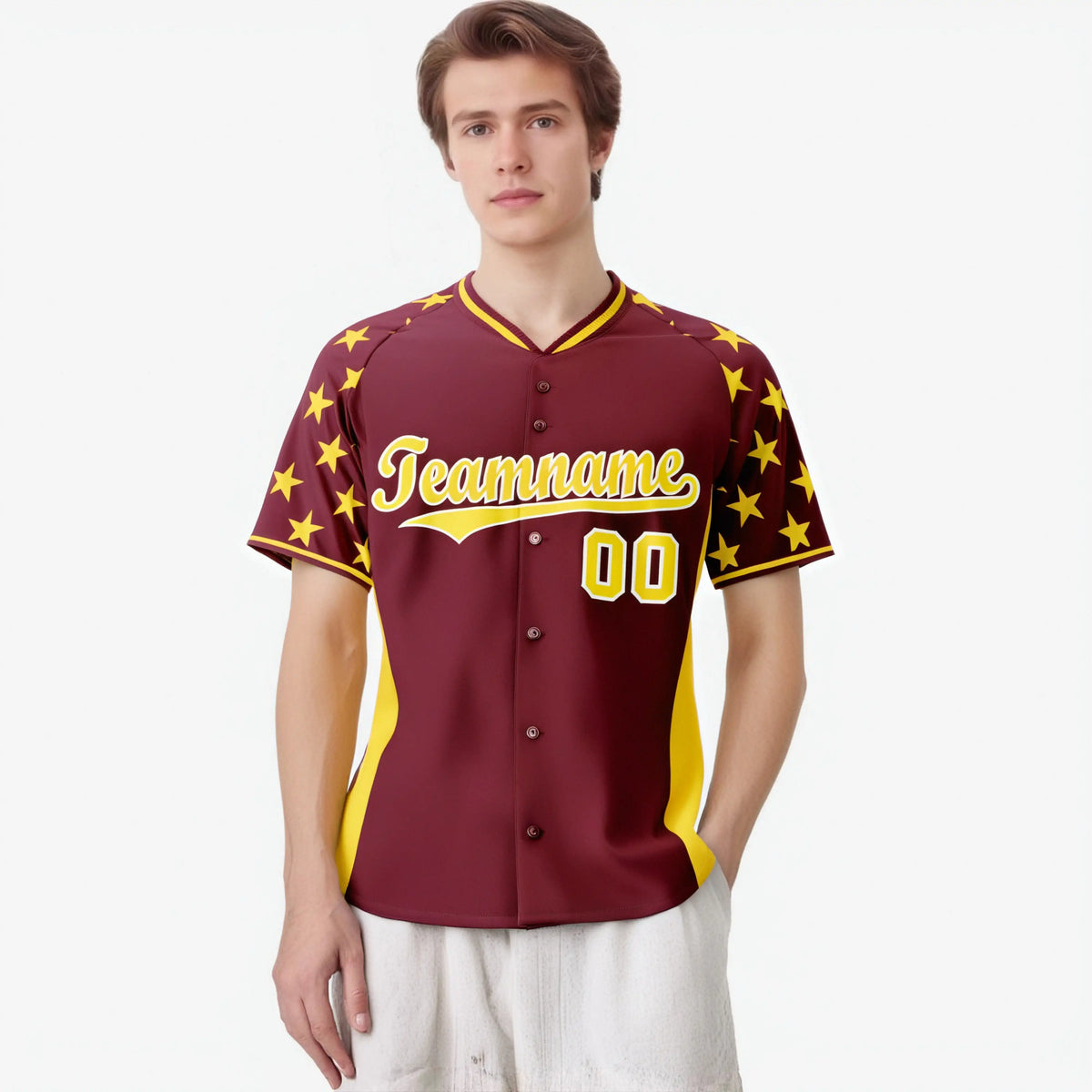 Custom Crimson Gold Gradient Side Personalized Star Pattern Authentic Baseball Jersey
