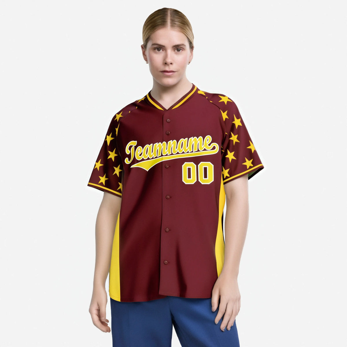 Custom Crimson Gold Gradient Side Personalized Star Pattern Authentic Baseball Jersey