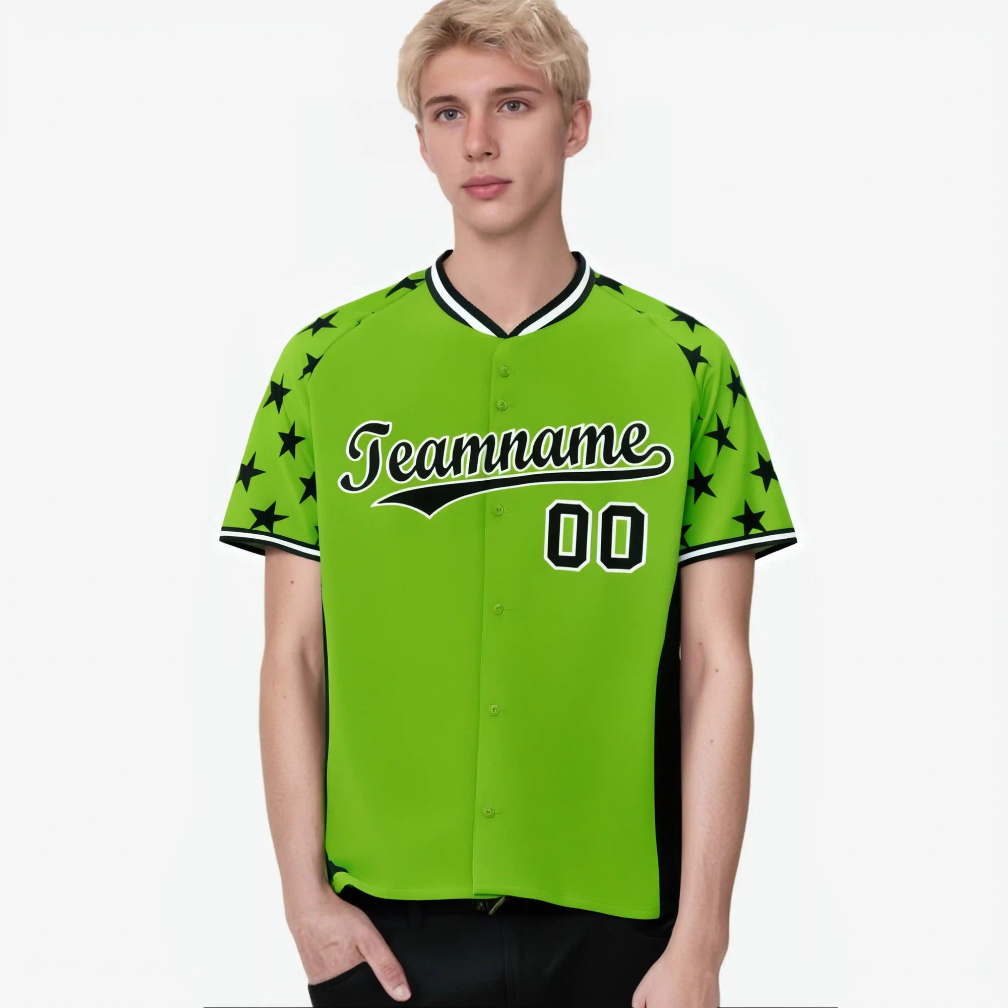 Custom Neon Green Black Gradient Side Personalized Star Pattern Authentic Baseball Jersey