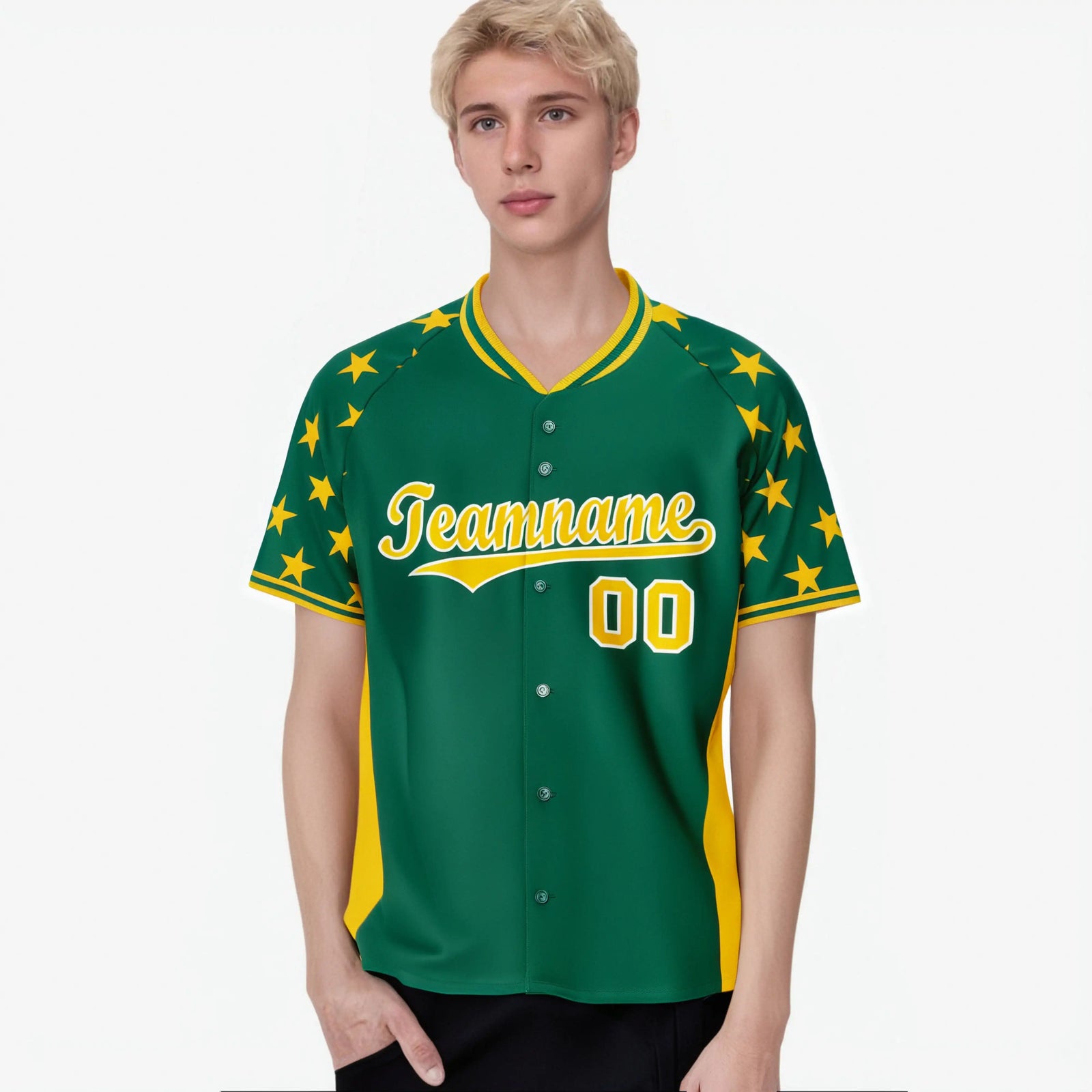 Custom Kelly Green Gold Gradient Side Personalized Star Pattern Authentic Baseball Jersey