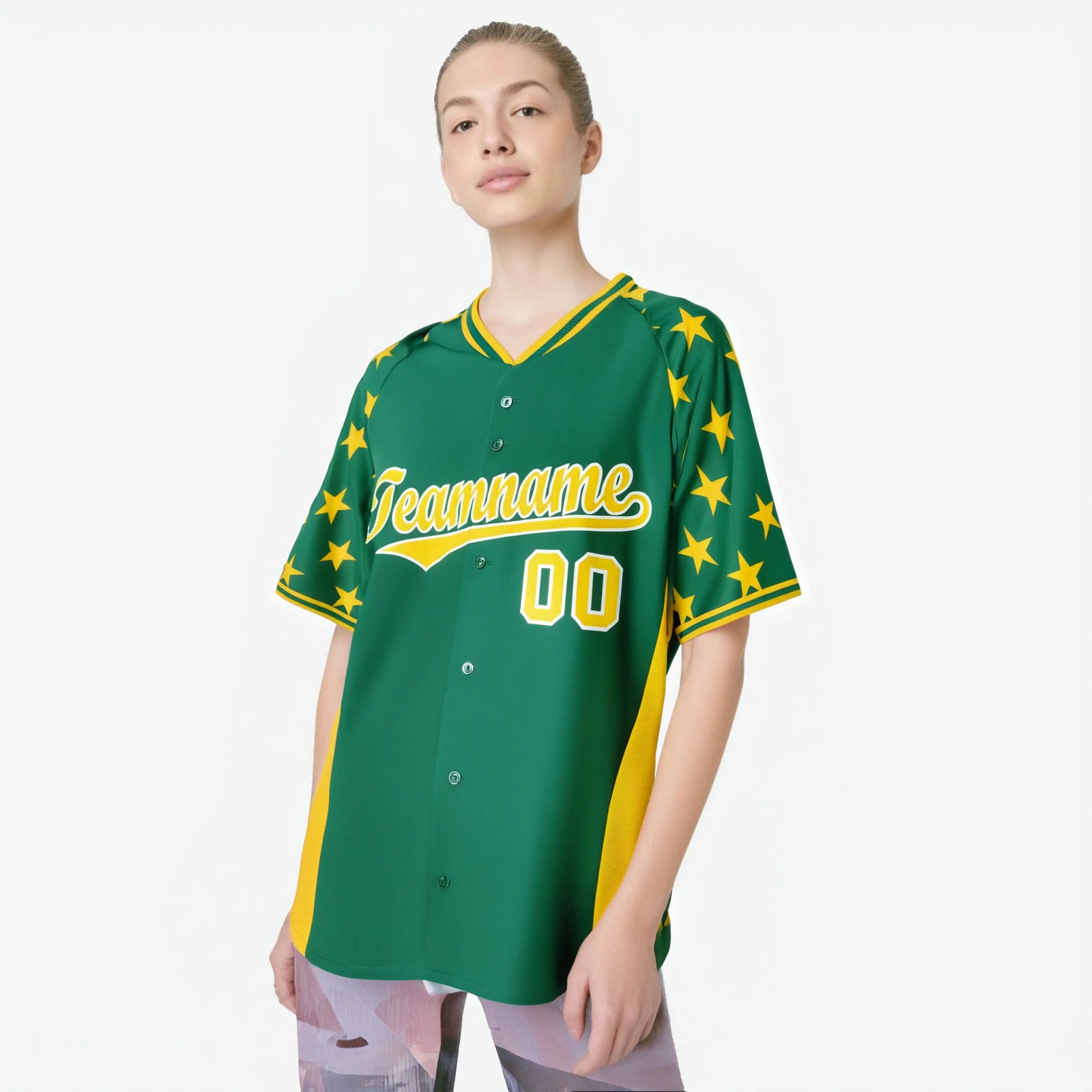 Custom Kelly Green Gold Gradient Side Personalized Star Pattern Authentic Baseball Jersey