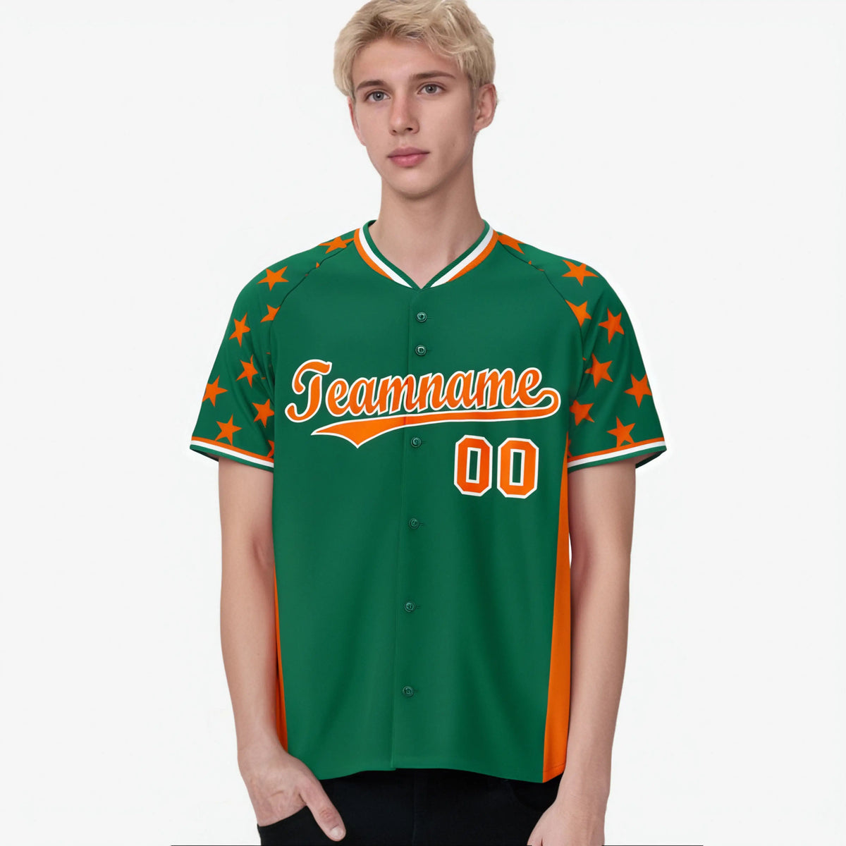 Custom Kelly Green Orange Gradient Side Personalized Star Pattern Authentic Baseball Jersey