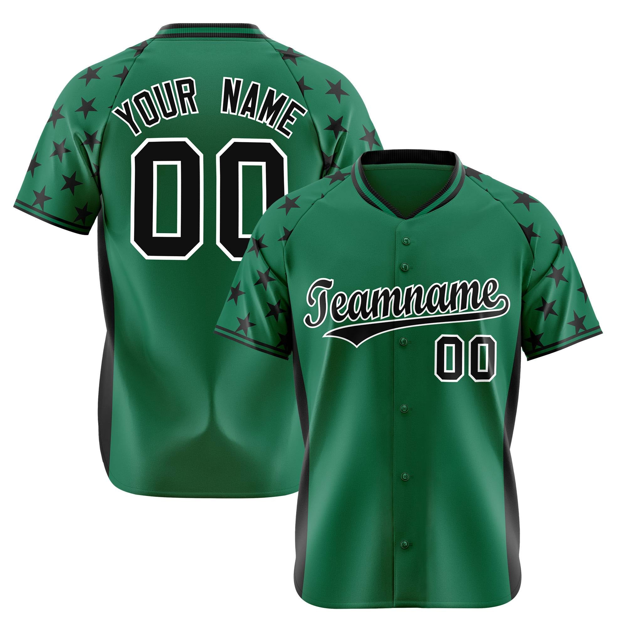 Custom Kelly Green Black Gradient Side Personalized Star Pattern Authentic Baseball Jersey