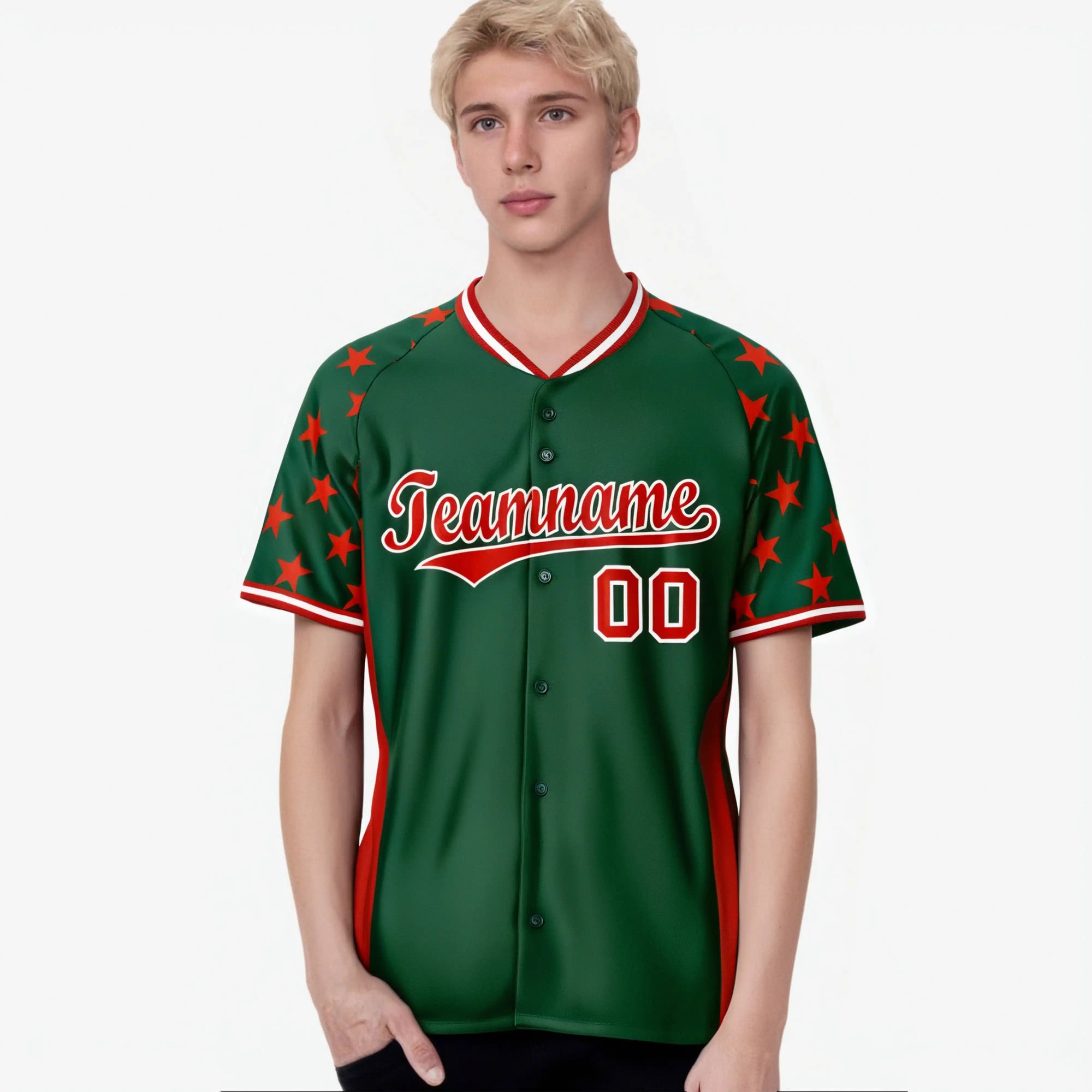 Custom Green Red Gradient Side Personalized Star Pattern Authentic Baseball Jersey