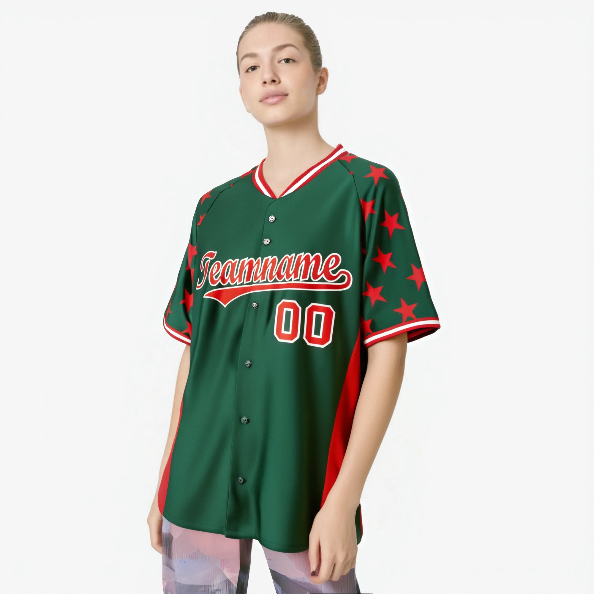 Custom Green Red Gradient Side Personalized Star Pattern Authentic Baseball Jersey