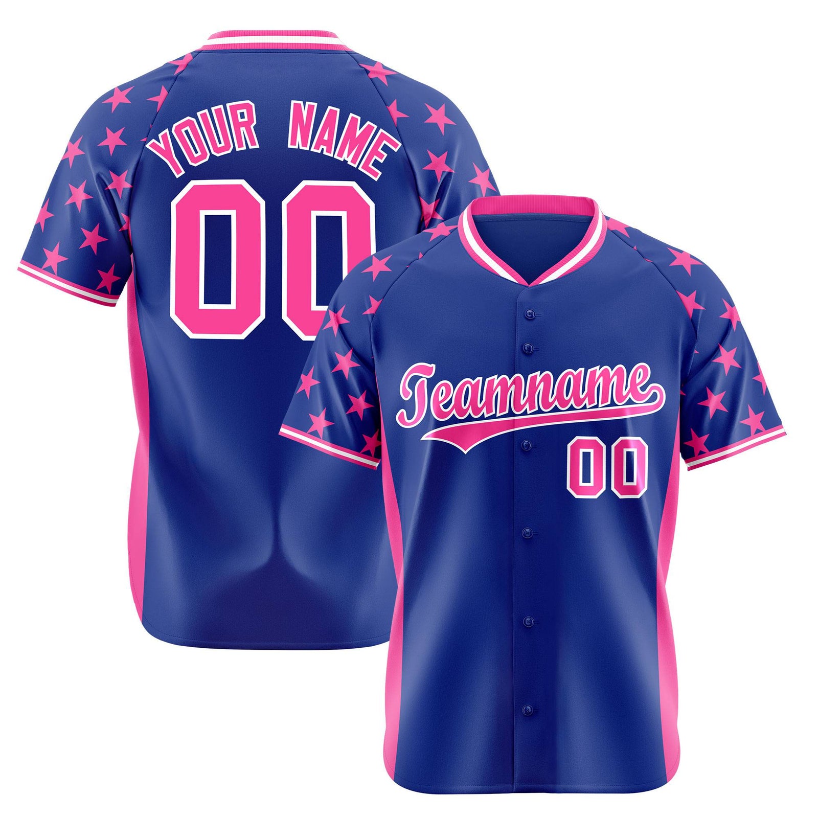 Custom Royal Blue Pink Gradient Side Personalized Star Pattern Authentic Baseball Jersey
