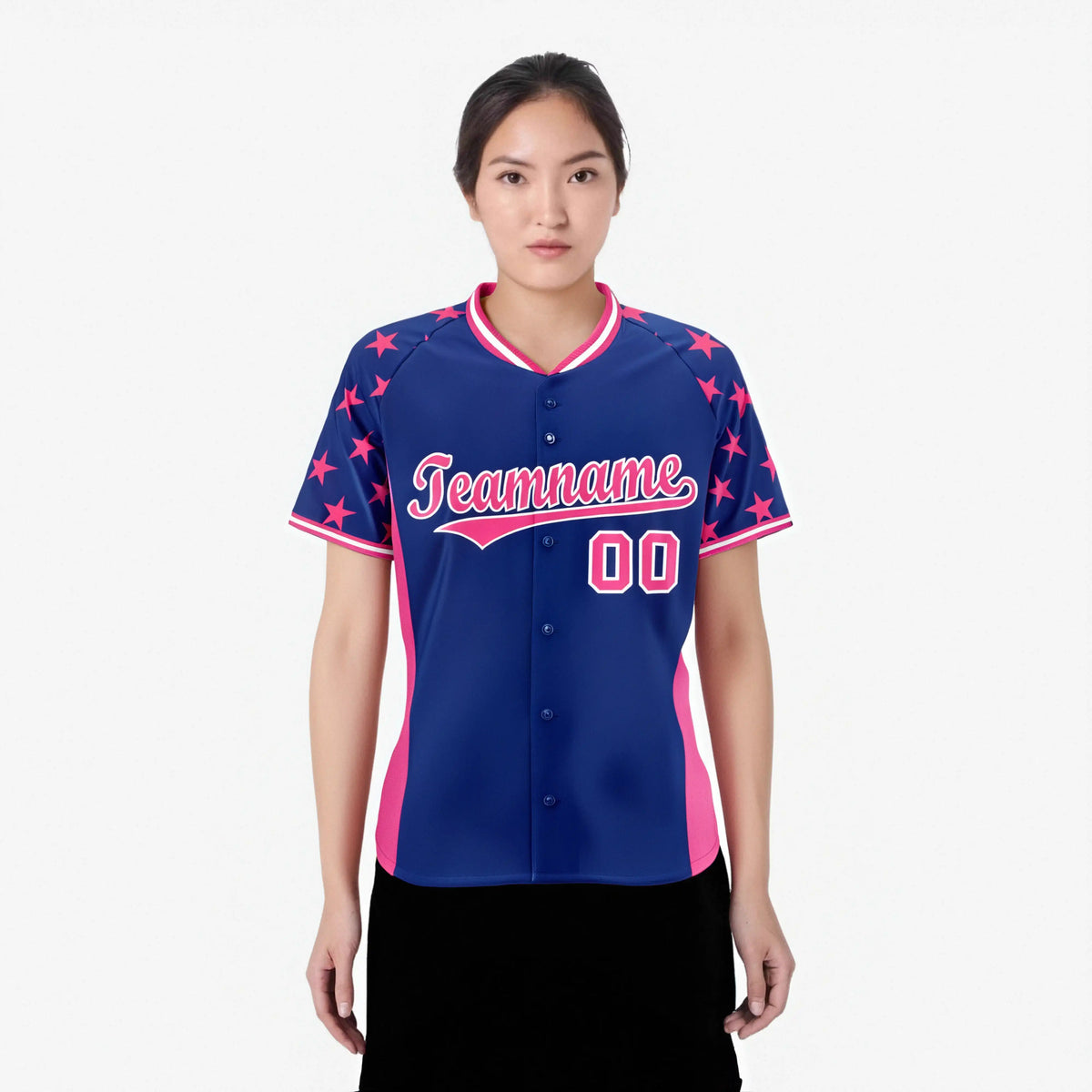 Custom Royal Blue Pink Gradient Side Personalized Star Pattern Authentic Baseball Jersey