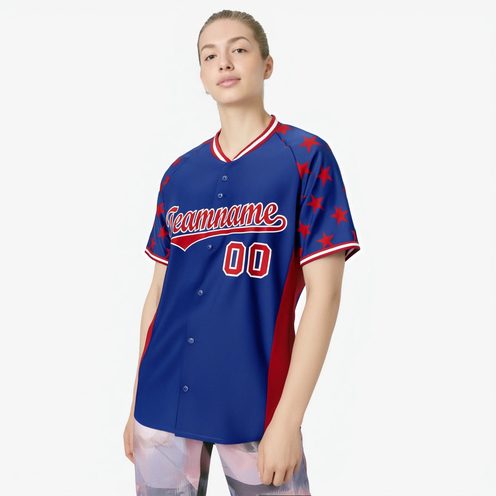Custom Royal Blue Red Gradient Side Personalized Star Pattern Authentic Baseball Jersey