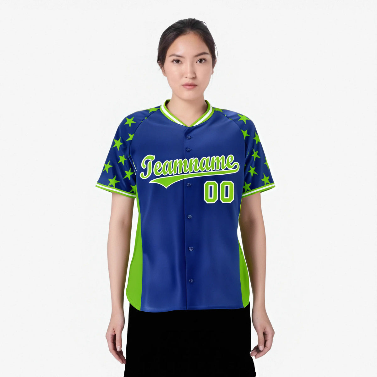 Custom Royal Blue Neon Green Gradient Side Personalized Star Pattern Authentic Baseball Jersey