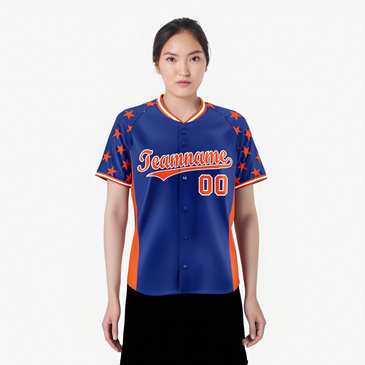 Custom Royal Blue Orange Gradient Side Personalized Star Pattern Authentic Baseball Jersey