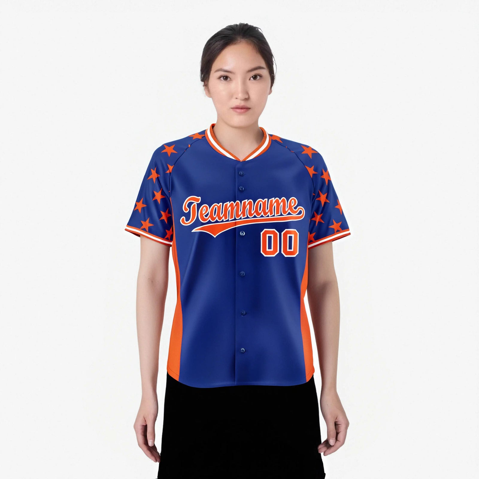 Custom Royal Blue Orange Gradient Side Personalized Star Pattern Authentic Baseball Jersey