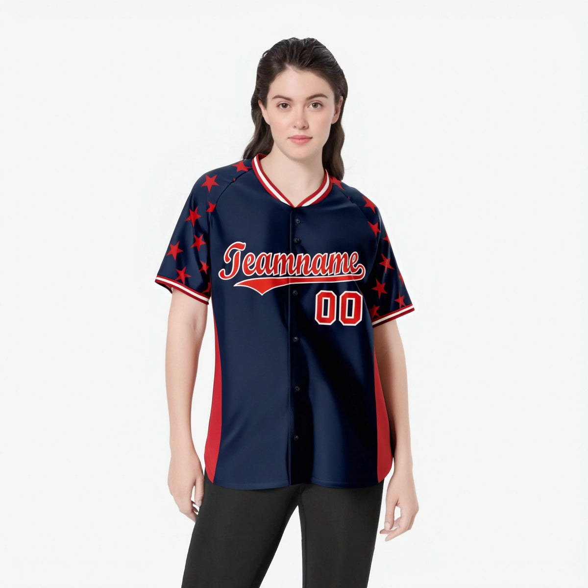 Custom Navy Red Gradient Side Personalized Star Pattern Authentic Baseball Jersey