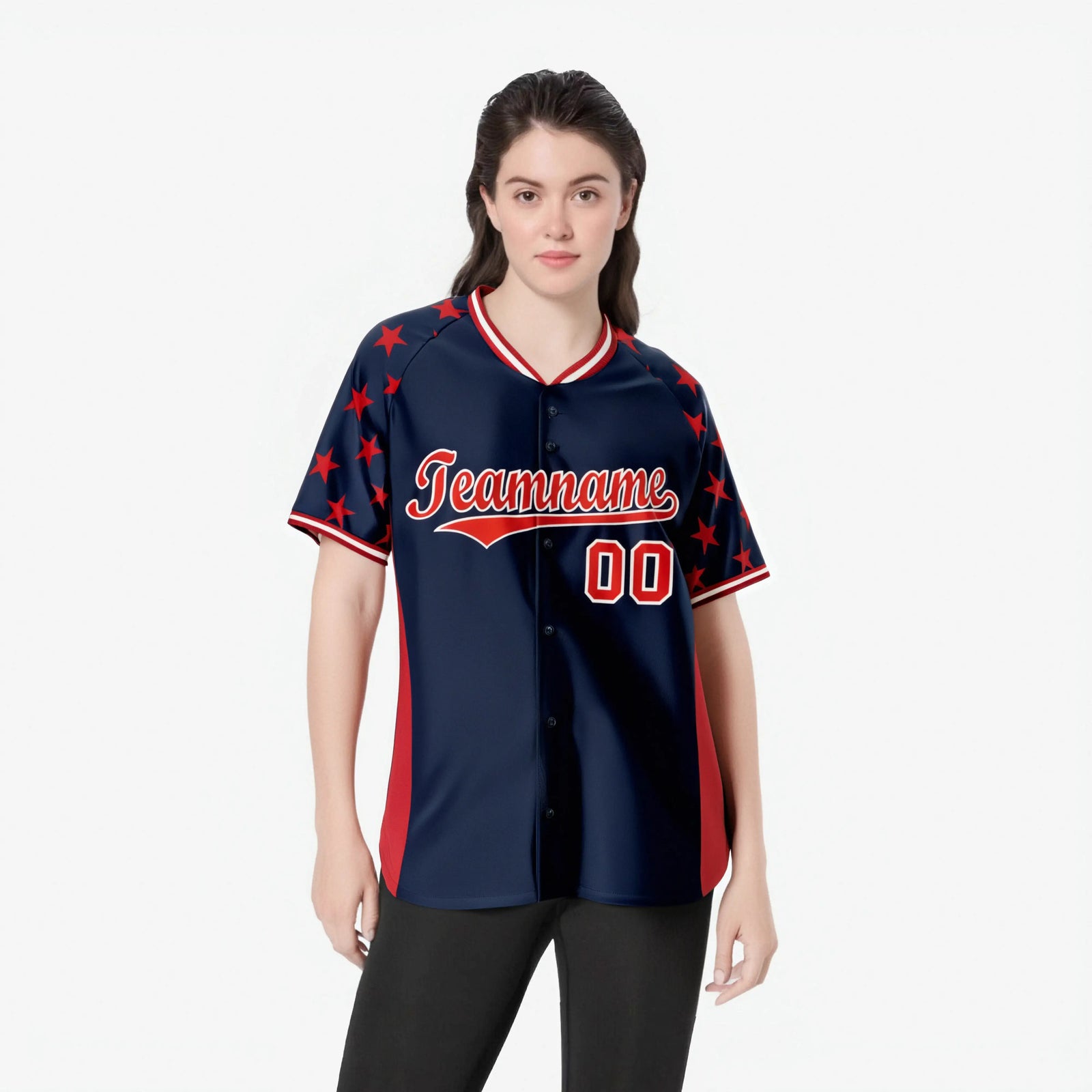 Custom Navy Red Gradient Side Personalized Star Pattern Authentic Baseball Jersey