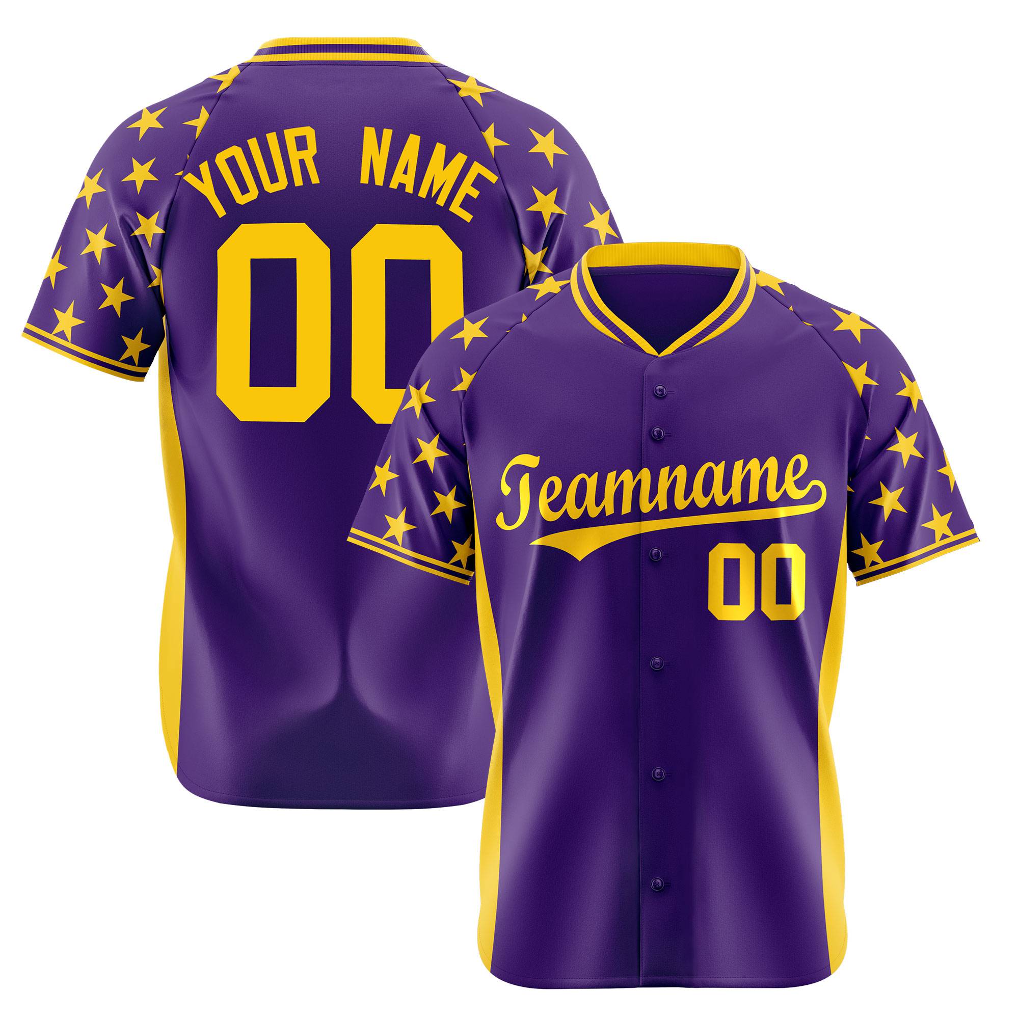 Custom Purple Gold Gradient Side Personalized Star Pattern Authentic Baseball Jersey