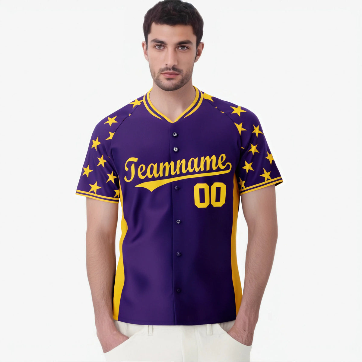 Custom Purple Gold Gradient Side Personalized Star Pattern Authentic Baseball Jersey