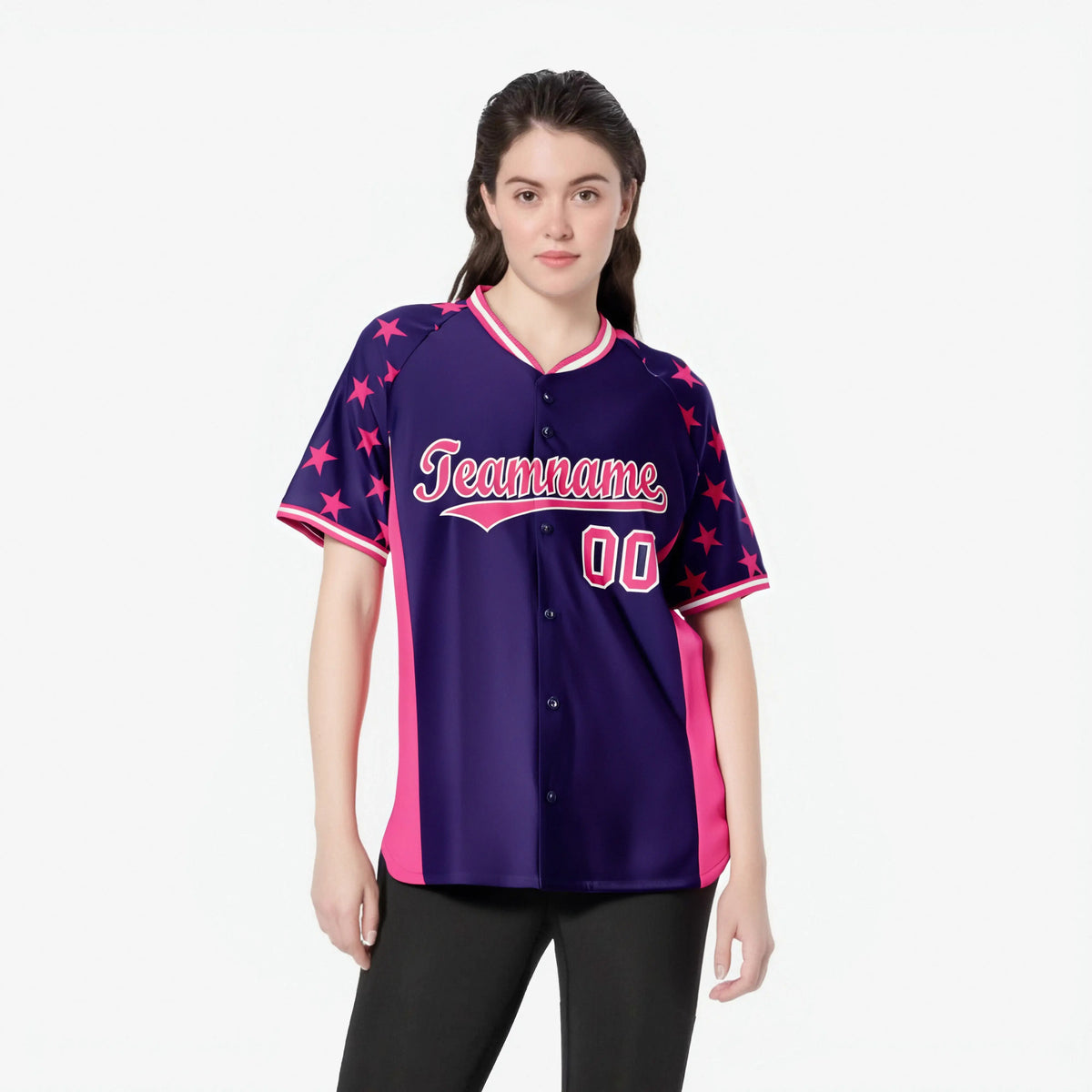 Custom Purple Pink Gradient Side Personalized Star Pattern Authentic Baseball Jersey