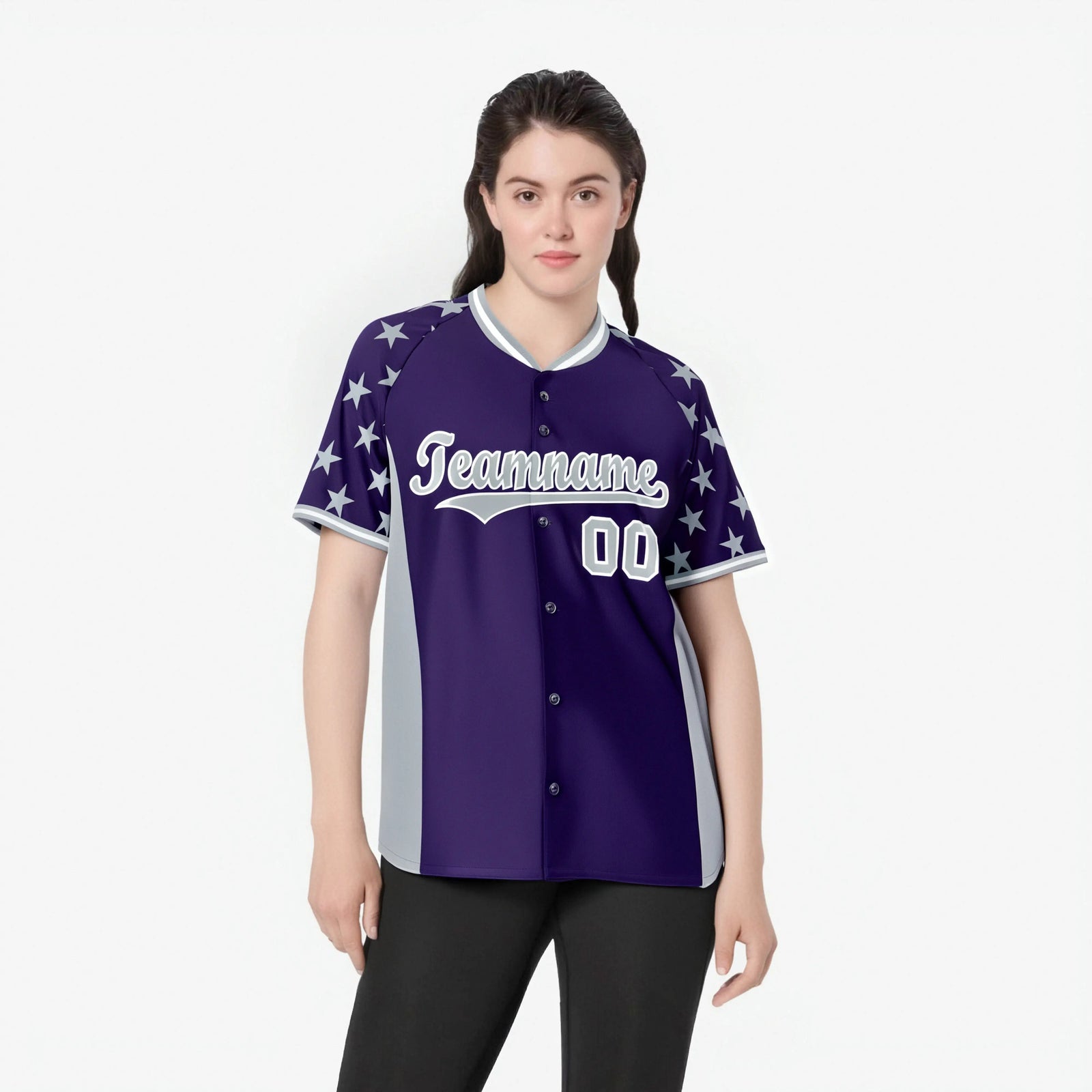 Custom Purple Gray Gradient Side Personalized Star Pattern Authentic Baseball Jersey